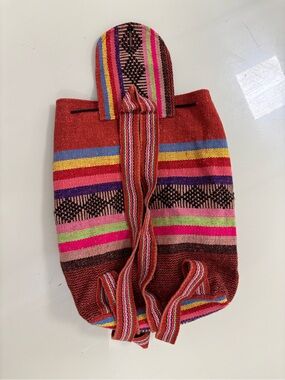 Bright Multicolor Woven Bag with Yellow Brand Tag